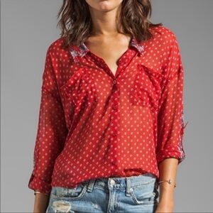 Free People Women’s Easy Rider Bandana Print Red Blouse Size M